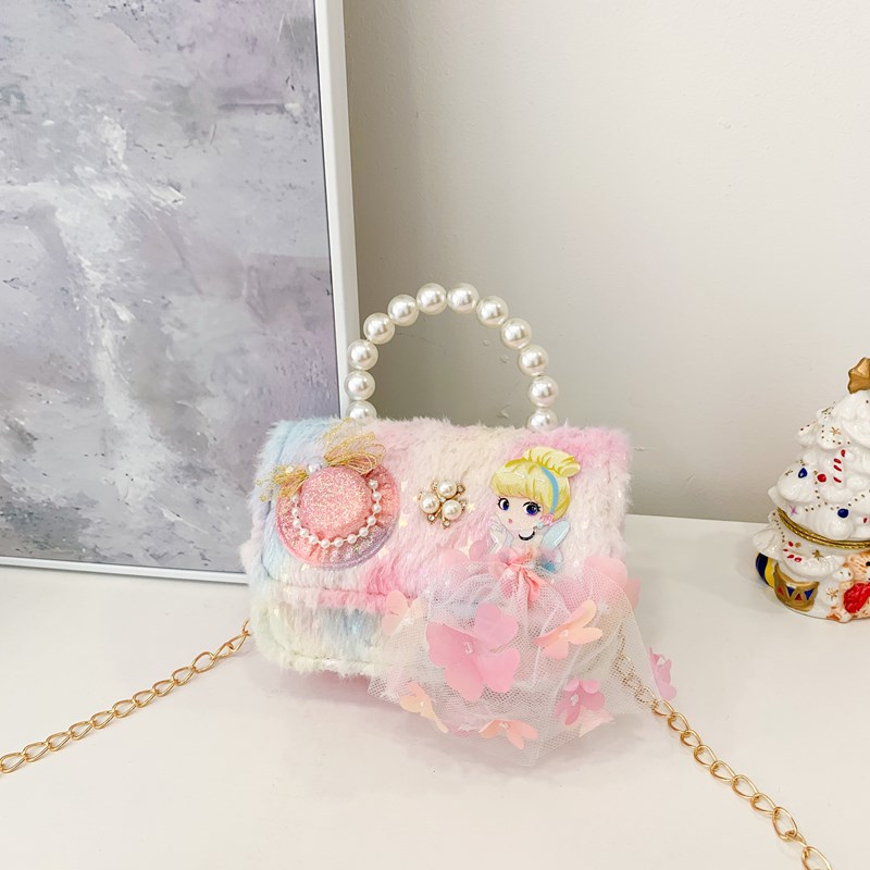 2025 nueva pequeña bolsa de niños de viento de fragancia, mini bolso de perlas, lindos bebés princesas bolso de hombro de peluche
