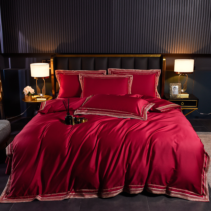 100 algodón australiano largo algodón satin homenaje bordado cuatro piezas set de algodón desnudo cama cama cama de gama alta