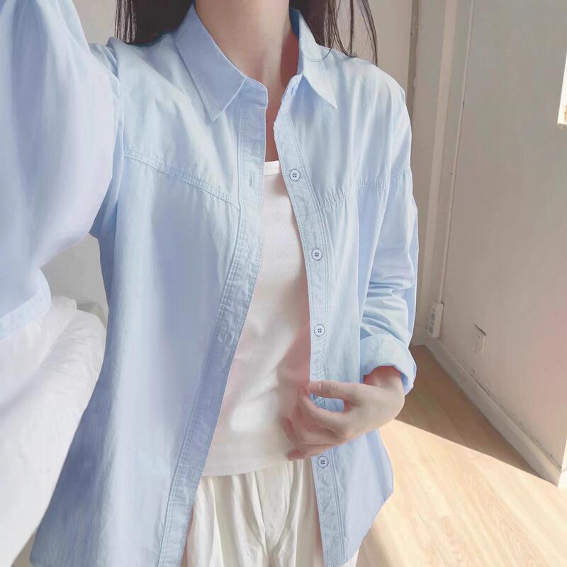 2025年新款多巴胺奶多色纯棉衬衫女夏季叠穿宽松衬衣外套外穿防晒|undefined