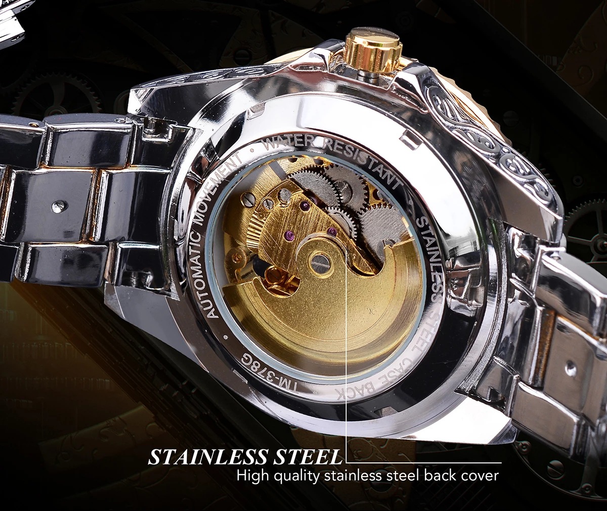 Reloj mecánico Forsining totalmente automático, reloj de hombre de oro tallado, modelo de hebilla de mariposa resistente al agua_voghion.com