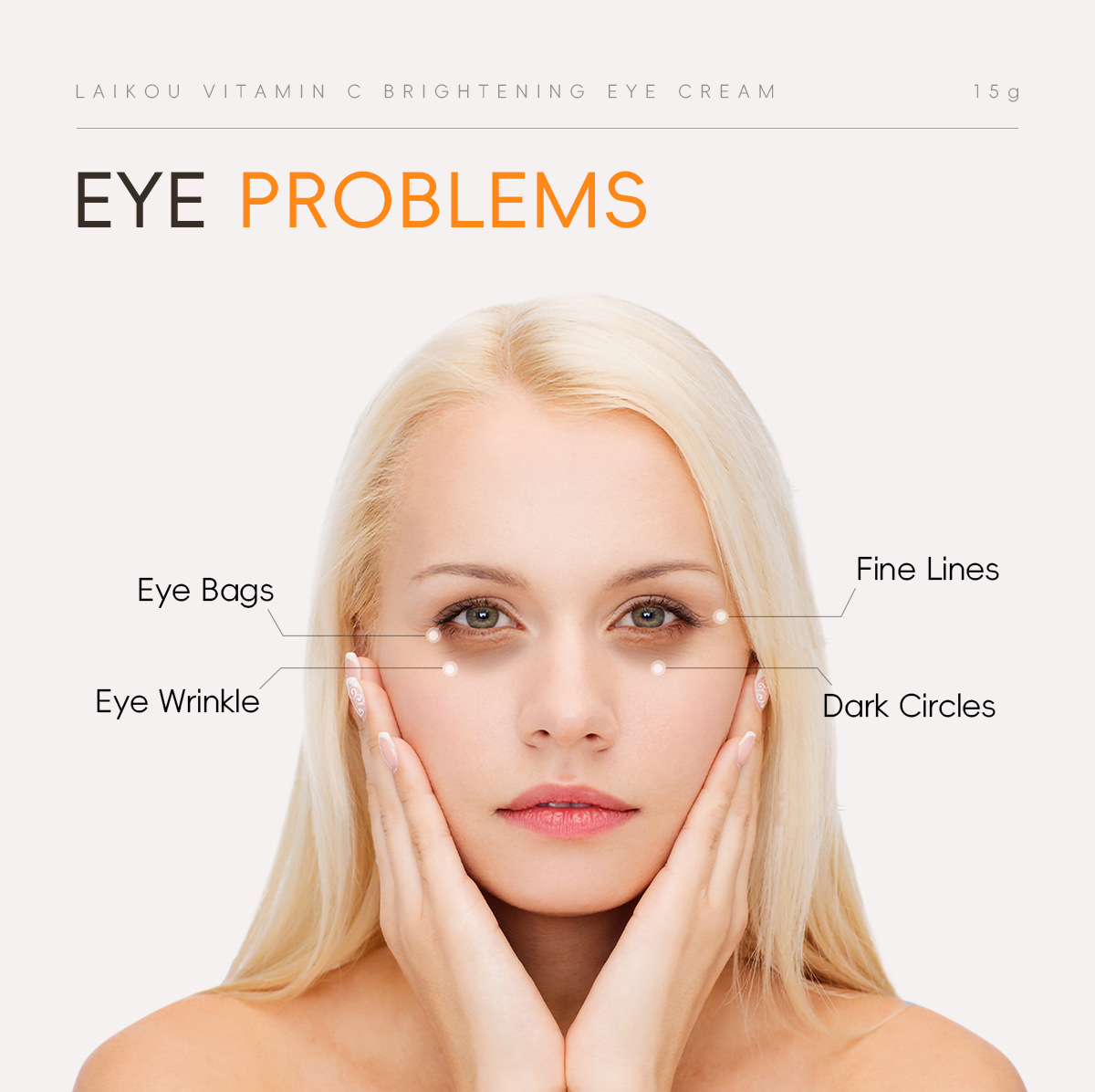 Cross-border laikou Vitamin c Eye Cream 15g hydrates, moisturizes and cares for the skin around the eyes to brighten the complexion. Factory wholesale undefined