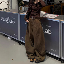 2026欧美INS风复古军绿色分割线弯刀牛仔裤宽松百搭显瘦工装裤潮