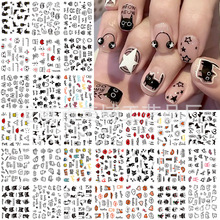 30张卡通猫咪烈焰红唇混款套装美甲贴纸少女创意可爱黑猫指甲贴纸