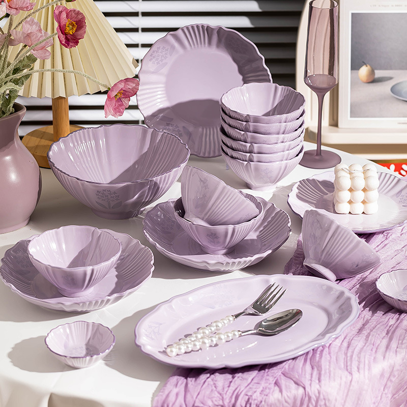 Internet Celebrant High-end Tableware suit Household Wedding Accompanying Gift Purple Girl's Heart Plate Bowl Practical Gift Wholesale
