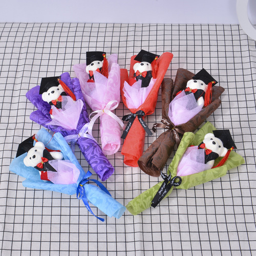 Graduation plush toy bouquet sunflower rose single cartoon bear Teacher's Day gift