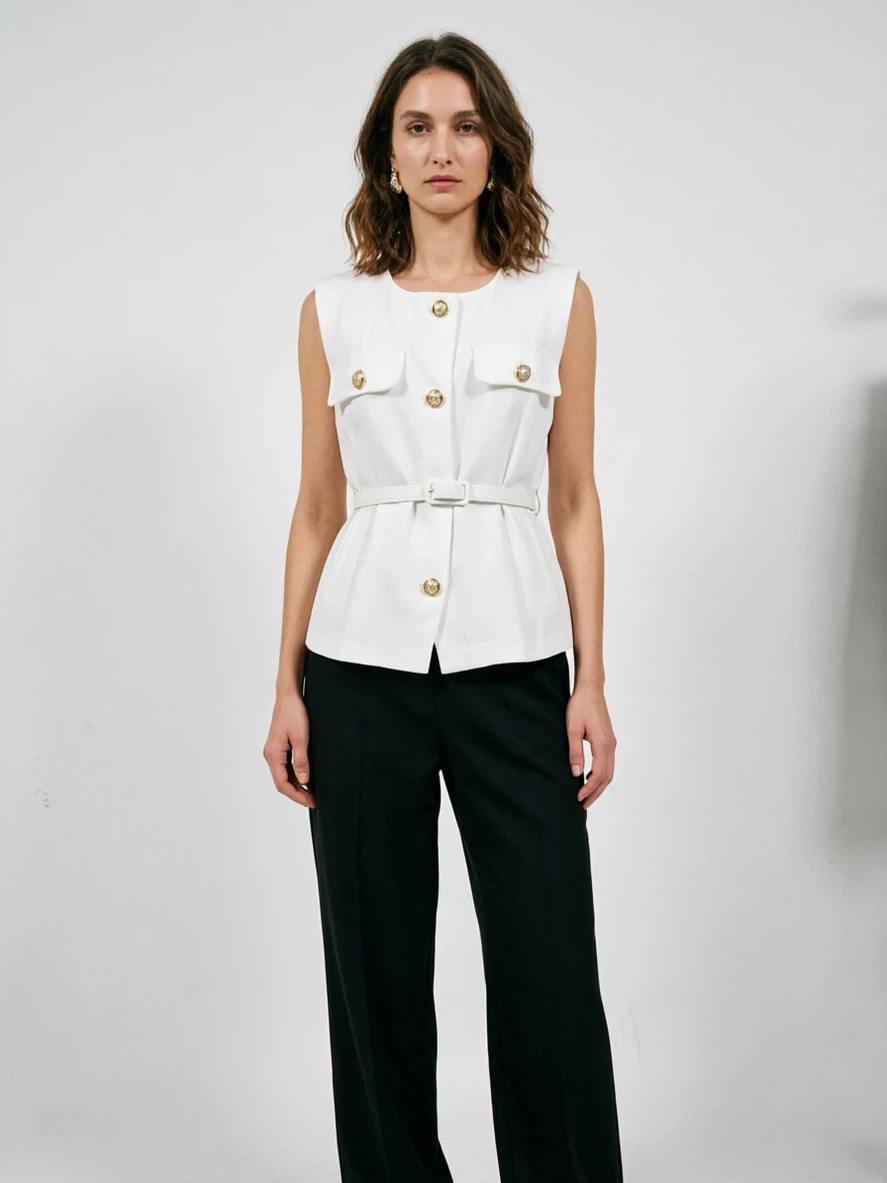 Europa y los Estados Unidos Amazon nueva ropa de mujer transfronteriza temperamento elegante cinturón de moda sin mangas abrigo de estilo casual chaleco de mujer image 3