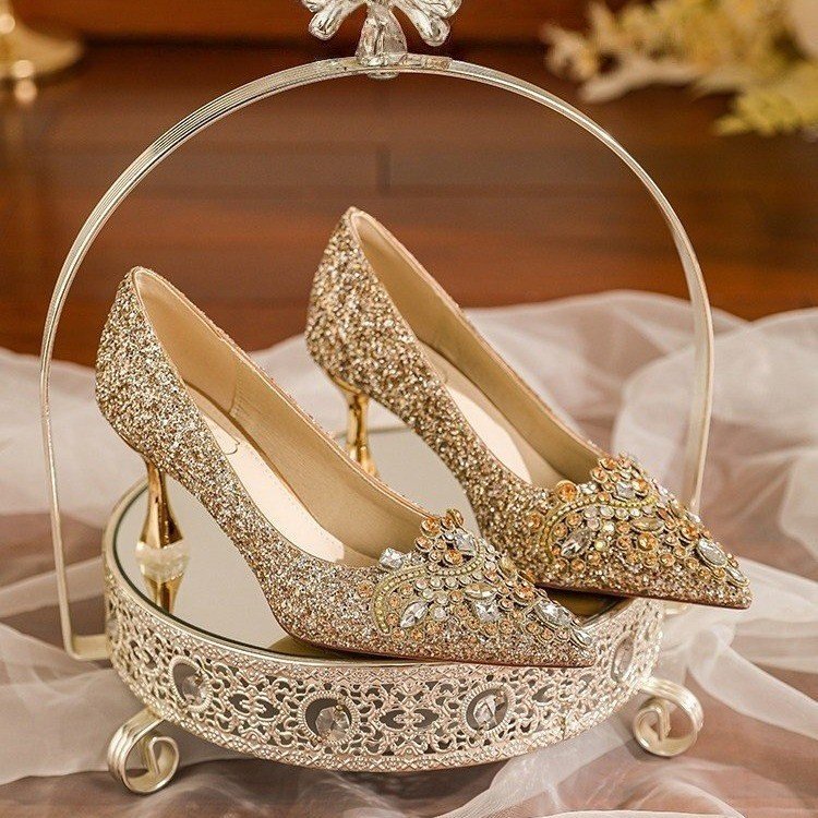 2026 Sequined Pearl Appliqué Stiletto High Heels Wedding Shoes Banquet Dress Comfortable Women's Shoes 2026 Sequined Pearl Appliqué Stiletto High Heels Wedding Shoes Banquet Dress Comfortable Women's Shoes