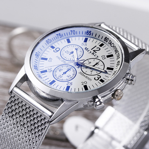 Blue Light Three-Eye Men's Watch, Export Hot Selling Model, Plastic Mesh Strap, Business Casual Men's Quartz Watch