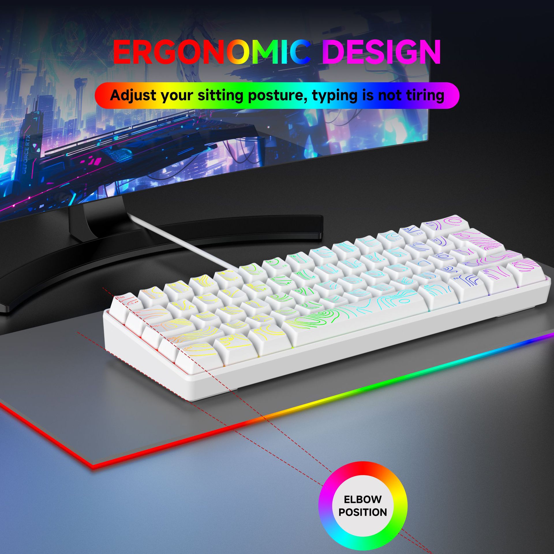 61 tuşlu RGB oyun kablolu klavye ve fare seti renkli MINI mekanik olmayan film siyah beyaz bilgisayar klavyesi