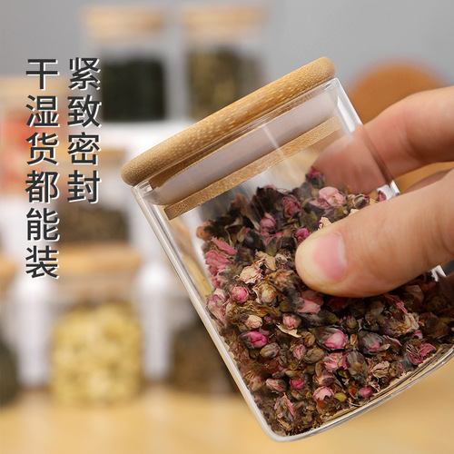 Bamboo lid 12-piece set glass jar pearl cotton set seasoning dried fruit storage box high borosilicate heat-resistant storage box wholesale