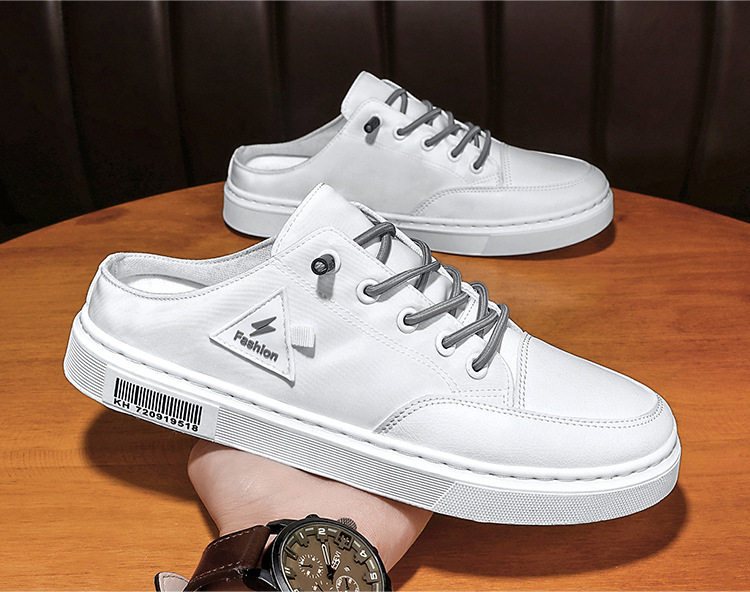 Dép nửa gót không gót nam vải canvas thoáng khí, quai ngang buộc dây, gót thấp 1–3 cm — lạc đà trắng, màu be, màu xám trắng, màu đen chi tiết 26