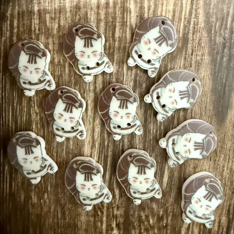 可爱卡通带刘海花斑咖色小猫咪diy娃衣装饰扣手工穿珠珠配件|undefined