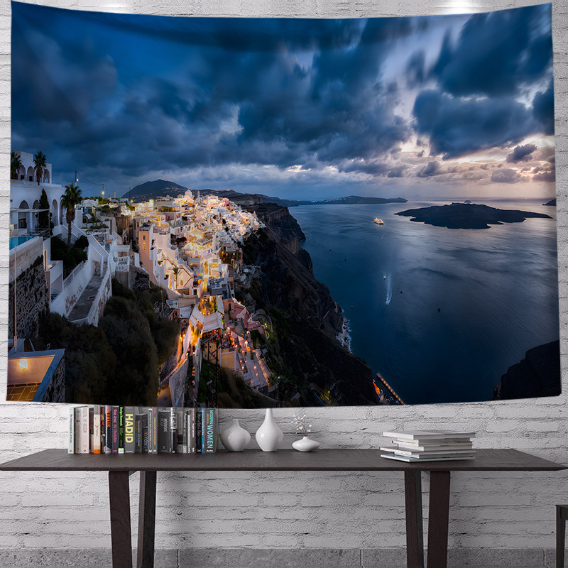 Transfronterizo griego fresco paisaje impresión decorativa de tela de renovación de la sala de tela de fondo vivo fábrica de tela al por mayor