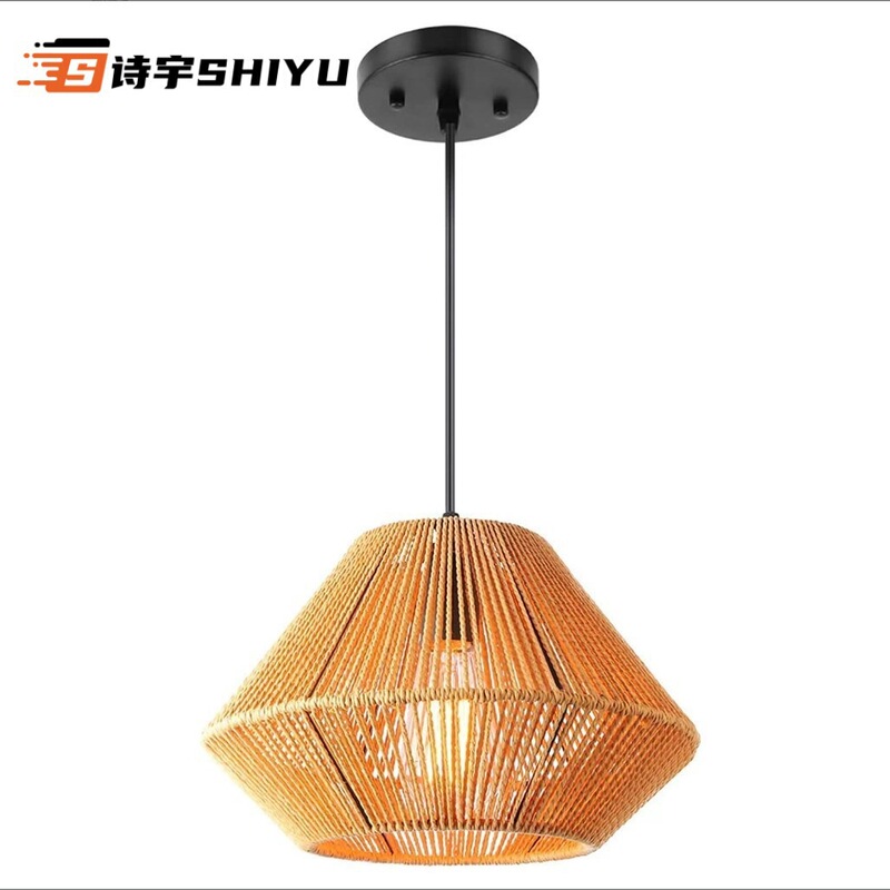 Cross-Border Retro Japanese Hemp Rope Paper Rope Chandelier, Personalized Creative Restaurant Rattan Woven Indoor Handmade Pastoral Lamp