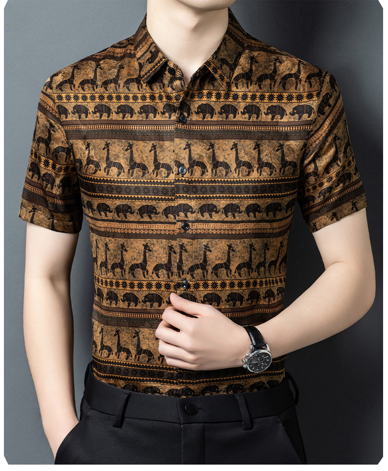 Áo sơ mi nam ngắn tay lụa Mulberry jacquard Hương Vân Sa — Cà phê 2657 chi tiết 12