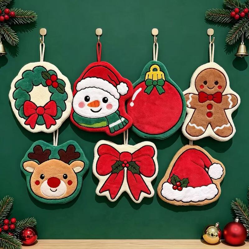 Warm Fleece Christmas Hand Towel, Hanging Type, Thickened, Absorbent, Bathroom Hand Cloth, Cute for Home Use, Children's Hand Towel for Christmas