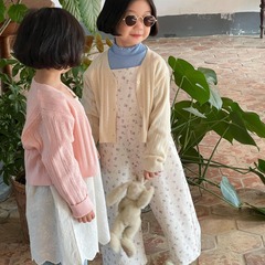 Top-quality Korean children's clothing 2024 Spring New Girl's Coat Solid Color Knitted Sweater Cardigan Short-sleeved Thin Model