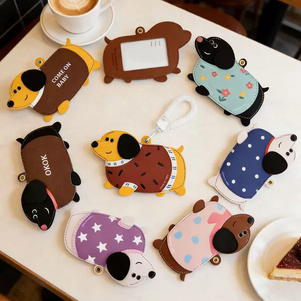 Dachshund Dog Card Holder Pendant Cartoon Puppy Anti-Wear Leather Bag Charm Exquisite Student Bus Card Holder Practical Gift