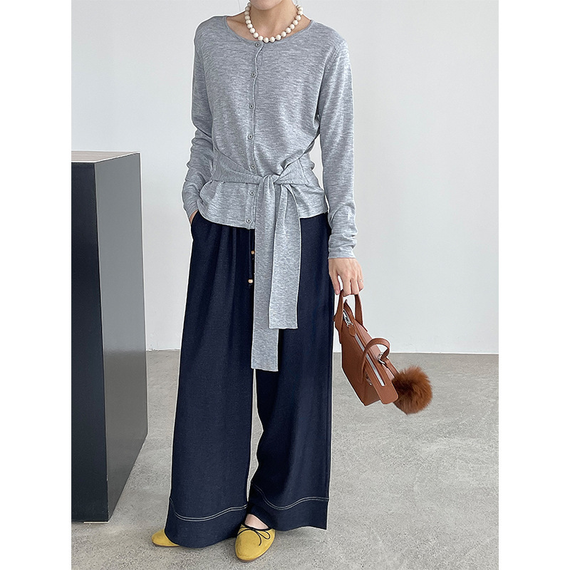 Taochuan 2025 Autumn Korean Style Versatile Tie Elegant Cardigan Women's Single-Breasted Knitted Top Yl583