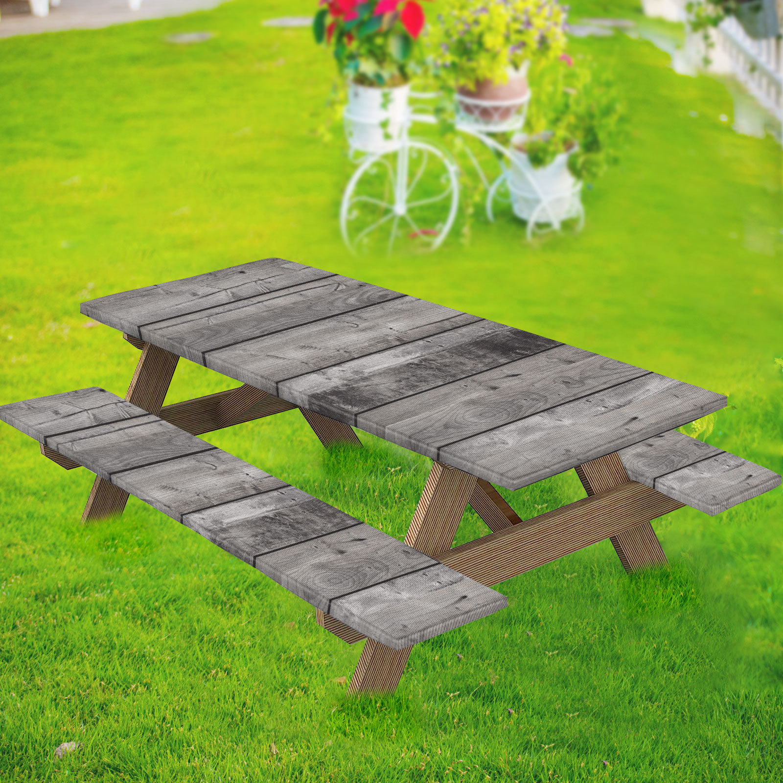 Picnic table cover with long chair cover 3-piece set elastic fit tablecloth camping table seat cloth outdoor waterproof tablecloth cover 1