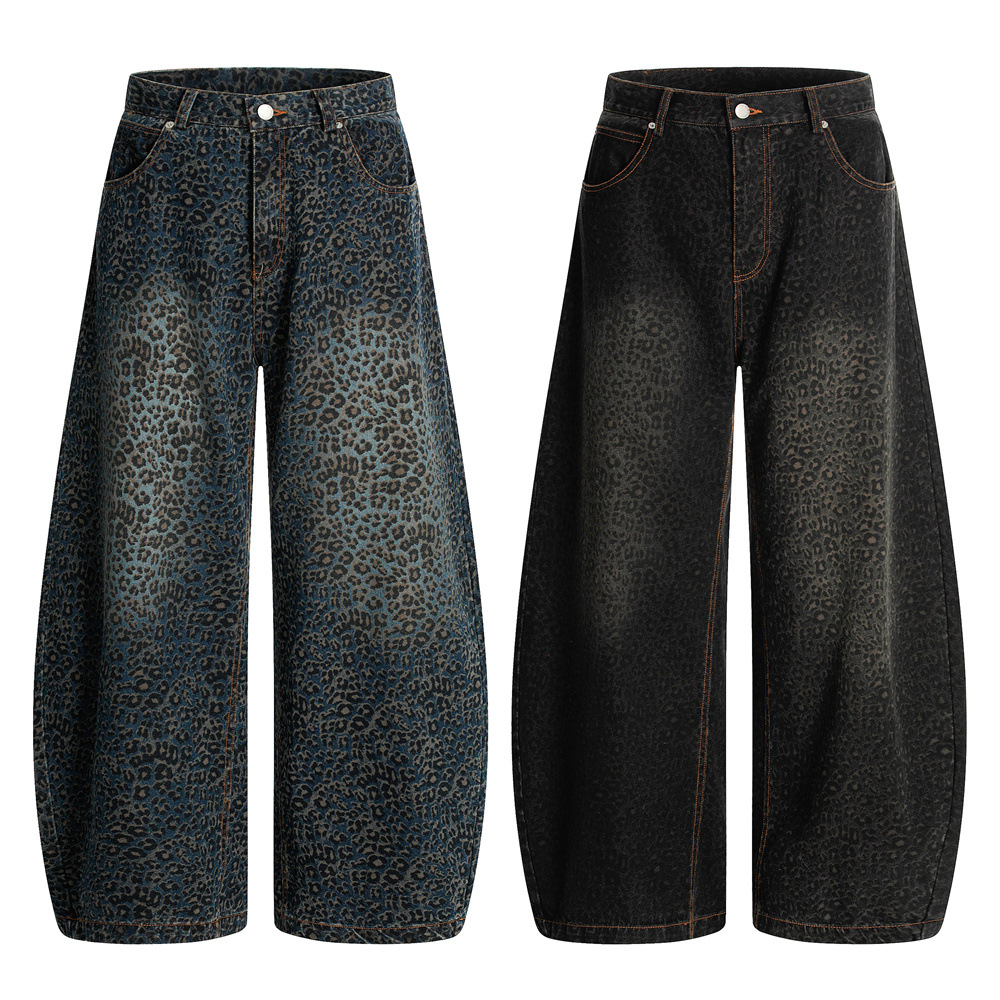 Jeans da uomo con stampa leopardata stile distressed casual_voghion.com