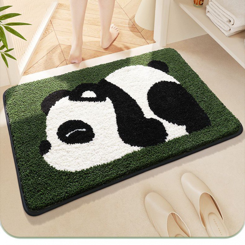 Cartoon Panda Bathroom Floor Mat Strong Water Absorption Bathroom Door Quick-Drying Foot Mat Toilet Entrance Imitation Cashmere Anti-Slip Mat