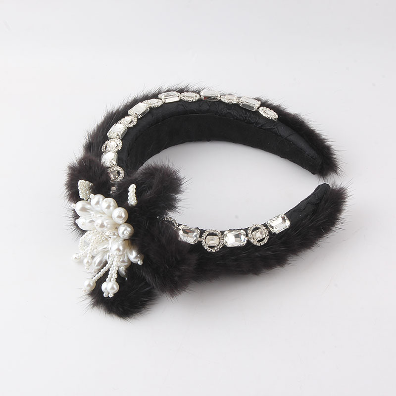 Fashion Flower Mink Hair Inlay Artificial Gemstones Pearl Hair Band 1 Piece display picture 4