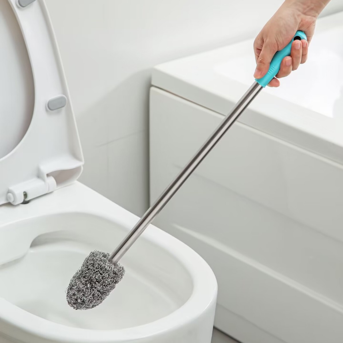 Long Handle Steel Wire Ball Brush Household No Dead Angle Cleaning Artifact Toilet Brush No Hands Injury Water Tower Squat Toilet Brush