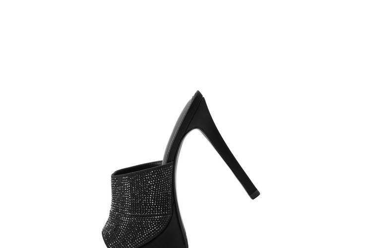 Sandal cao gót nữ quai một dây đính đá, gót nhọn 9 cm, đế platform — đen chi tiết 9