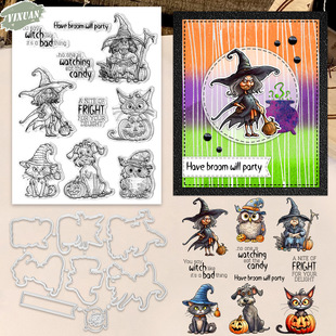 Halloween Witch Cat Element Transparent Silicone Seal Handbook Decoration Finished Product Stamp Handbook Paper Art Embossing Knife Mold