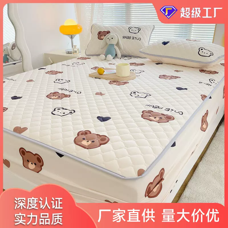 新款磨毛夹棉床笠高克重保暖加厚印花水洗棉A类亲肤床垫保护罩