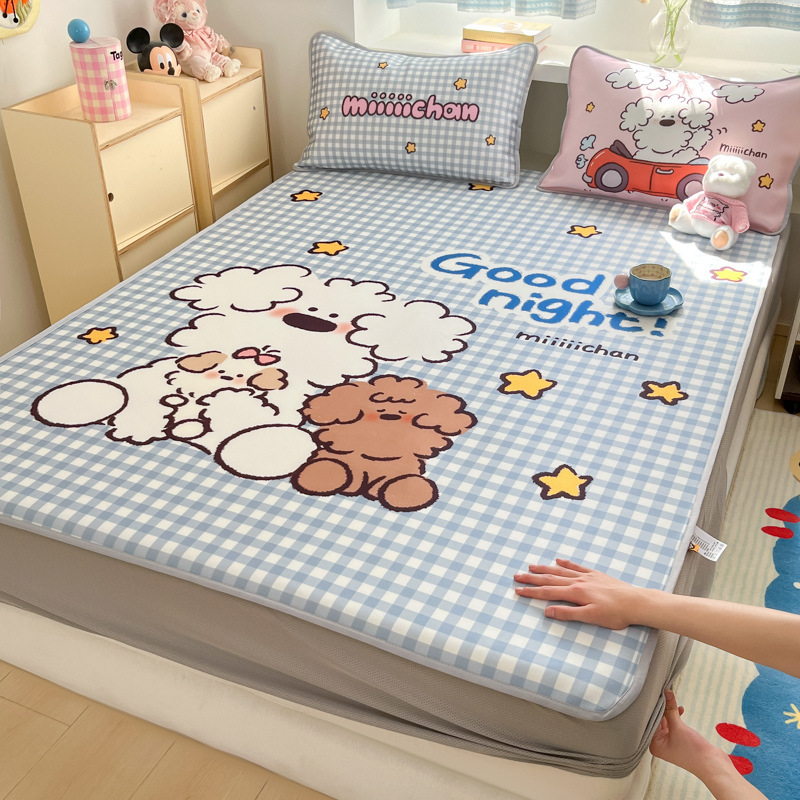 Sombrilla de cama de seda de hielo de verano, cubierta protectora de colchón para niños todo incluido, dormitorio, cubierta de cama individual, juego de tres piezas