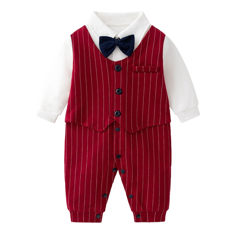 100 días de bebé niño vestido de banquete captura Zhou estilo británico pequeño traje bebé estilo occidental Caballero mono primavera y otoño
