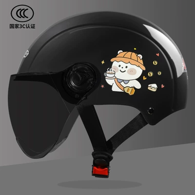 Andyya 3C Certified Electric Vehicle New National Standard Helmet for Men and Women Summer Sun Protection Lightweight Motorcycle Half Helmet Safety Helmet (Motosiklet kaskı (dəbilqə)) - black-brown-short-mirror