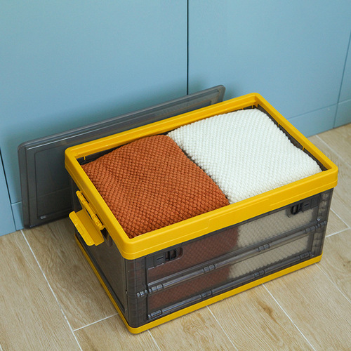 Folding storage box side opening foldable book box plastic car use transparent clothing home use front opening storage box extra large