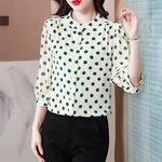 圆领波点七分袖雪纺衫女2025夏季新款休闲洋气时尚减龄小衫上衣女