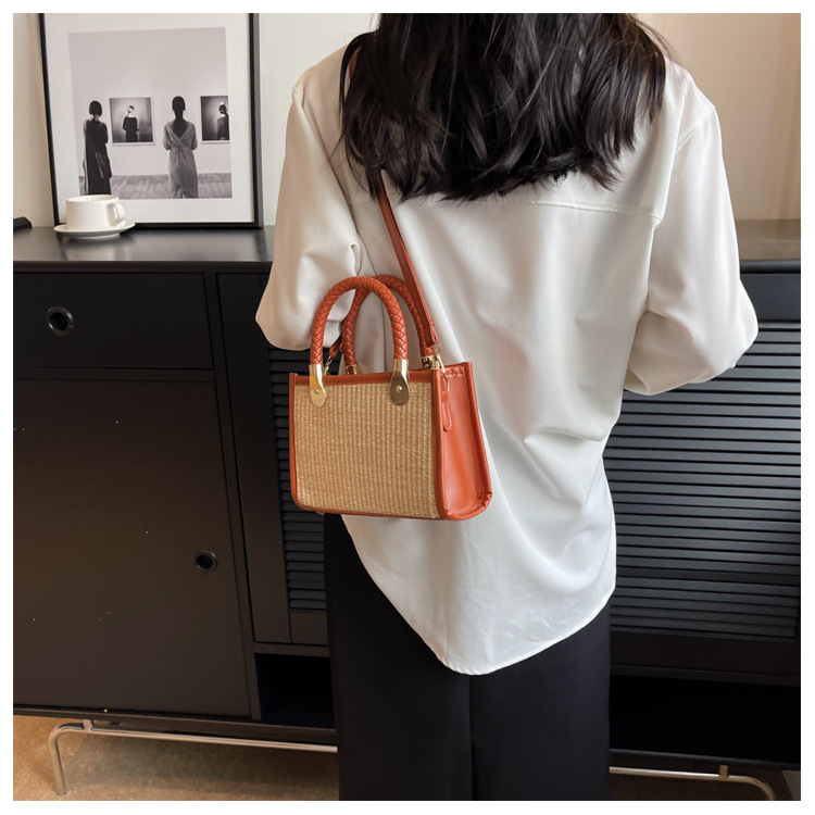 Women's Straw Solid Color Streetwear Square Zipper Handbag display picture 2