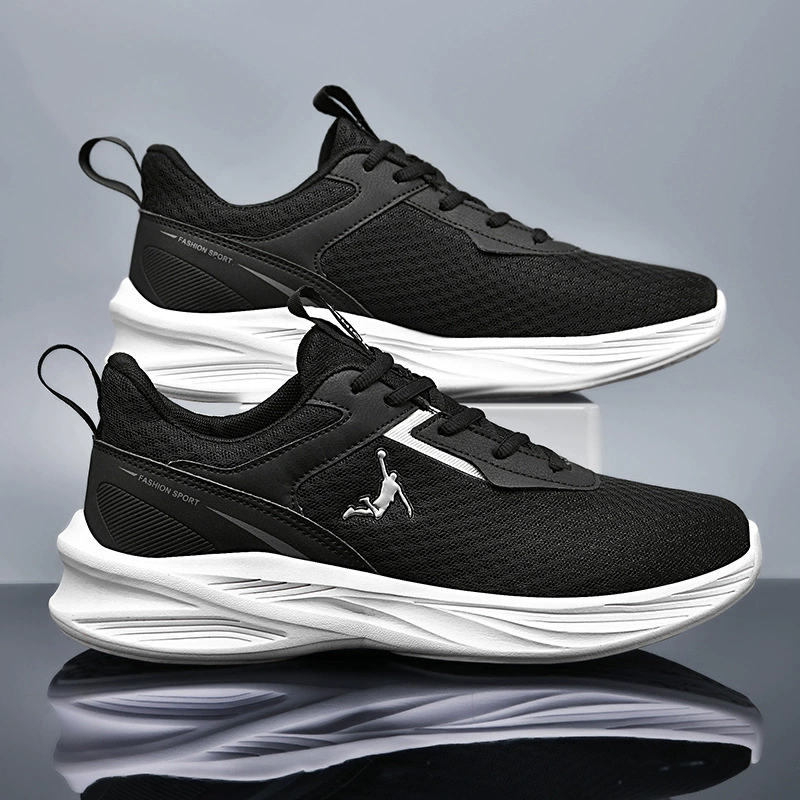 Carefully Selected Authentic Men's Shoes Spring 2025 Sports Shoes Black Soft Sole Casual Mesh Sports Student Shock-Absorbing Running Shoes