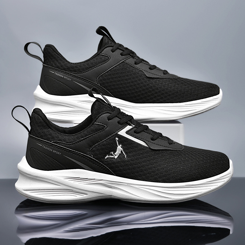 Carefully Selected Authentic Men's Shoes Spring 2025 Sports Shoes Black Soft Sole Casual Mesh Sports Student Shock-Absorbing Running Shoes