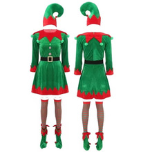 新款女款圣诞精灵服女成人cosplay服亲子套装绿色圣诞舞会演出服