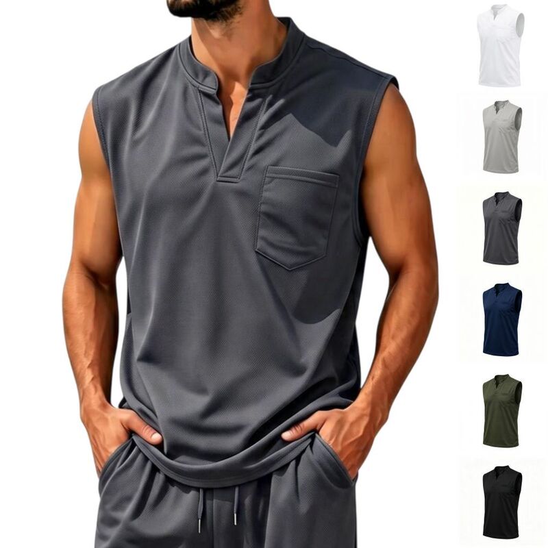 Men's Quick-Drying Vest V-Neck Sleeveless Casual Top Breathable Resort-Style Men's Clothing