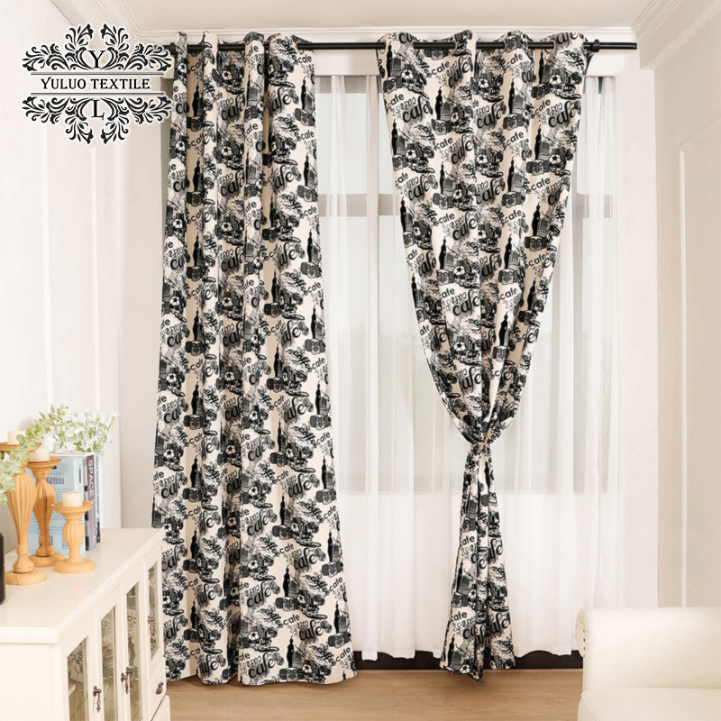 American Retro Curtain Bedroom Study Flocking Canvas Rental Room Hook Perforated Roman Curtain Window Shade Curtain