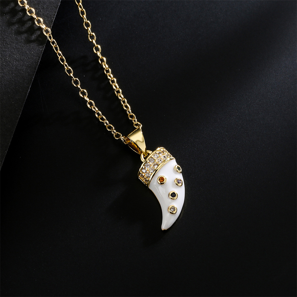 fashion drop oil small horns pendant copper micro-inlaid zircon jewelry golden necklace female