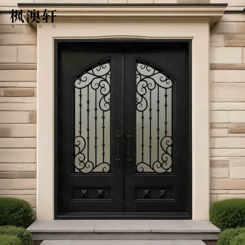 Villa European-Style Wrought Iron Glass Entrance Door Custom Handmade Forged French Residential Anti-Theft Entrance Door Double-Open Door