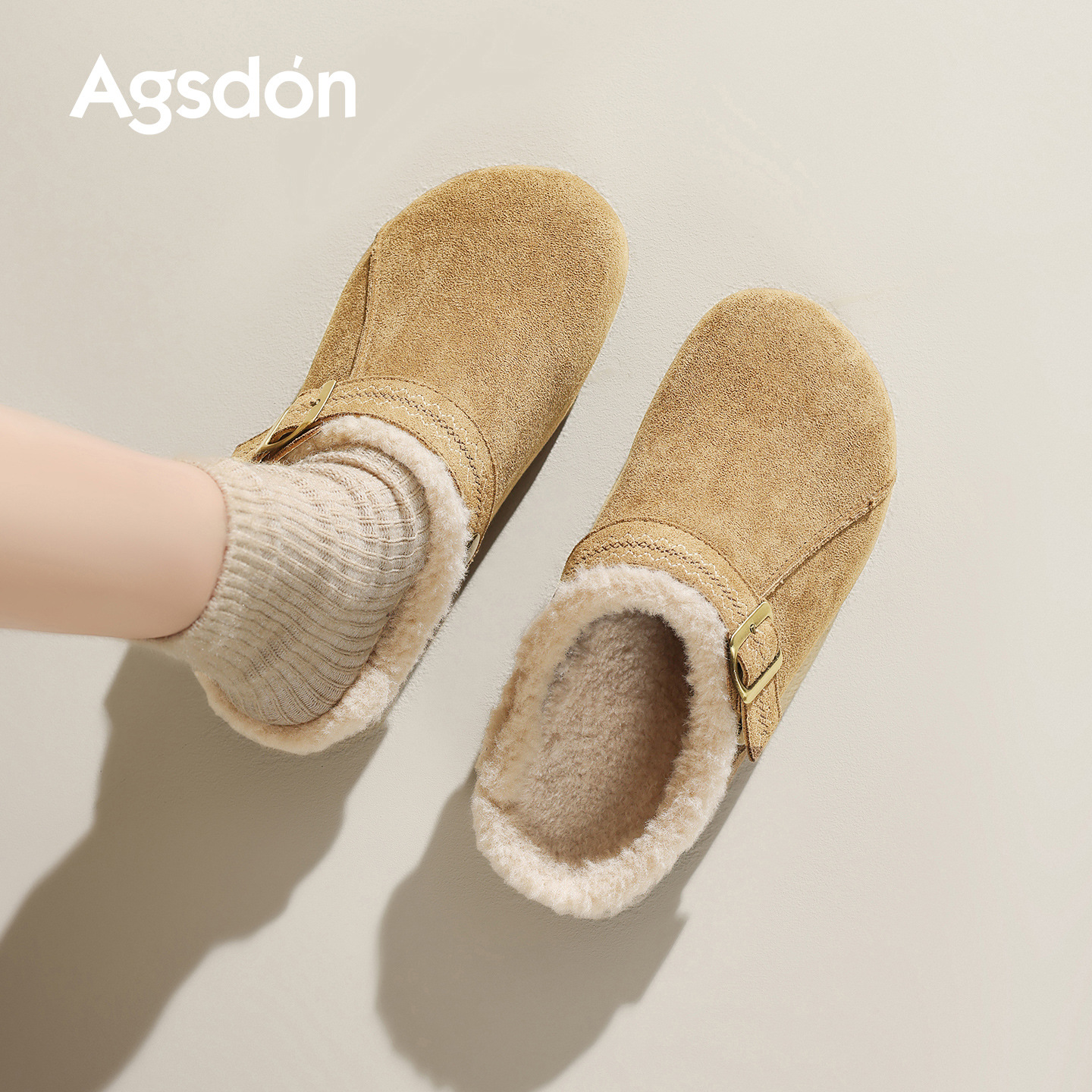 Augu Lion Dengjia Boccan zapatos de terciopelo mujeres 2026 nueva primavera botas de nieve de suela gruesa un pedazo de peluche zapatos de algodón medio zapatillas