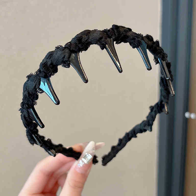 Alto cráneo de lana ondulado banda de cabello para mujeres lavado de cara maquillaje especial banda de cabello con dientes antideslizante acabado de cabello agrupado tocado