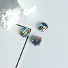 Contrasting color flower grid striped bag buckle, personality patch DIY autumn and winter new earrings earrings earrings