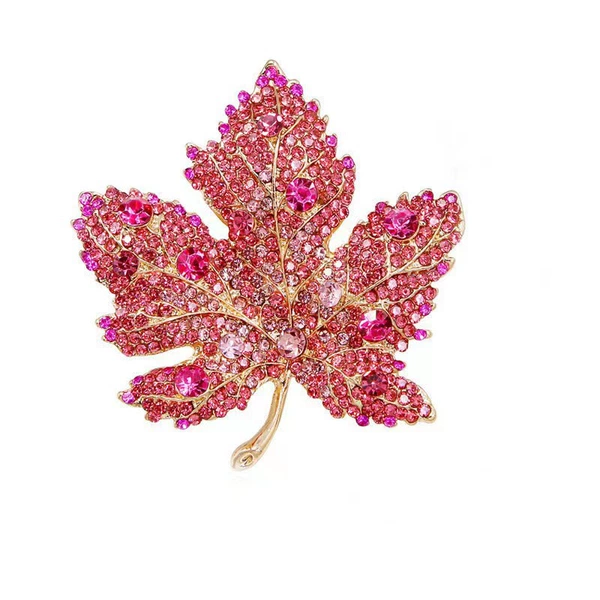 Fuchsia maple leaf, diamond encrusted