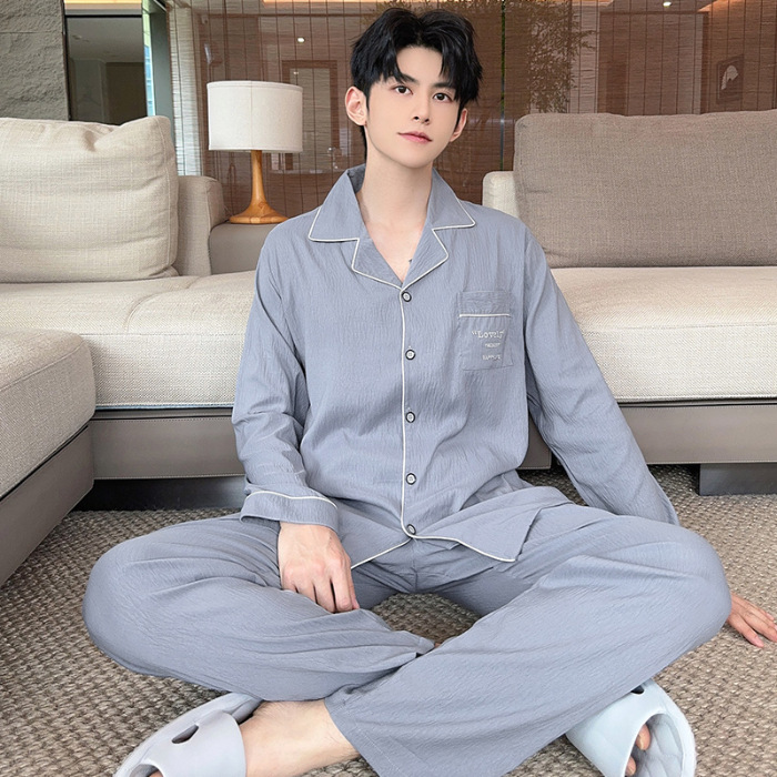 2025 nuevo pijama de primavera y otoño de hombre nubes de algodón de manga larga con la solapa de vestir de casa para niños set de verano