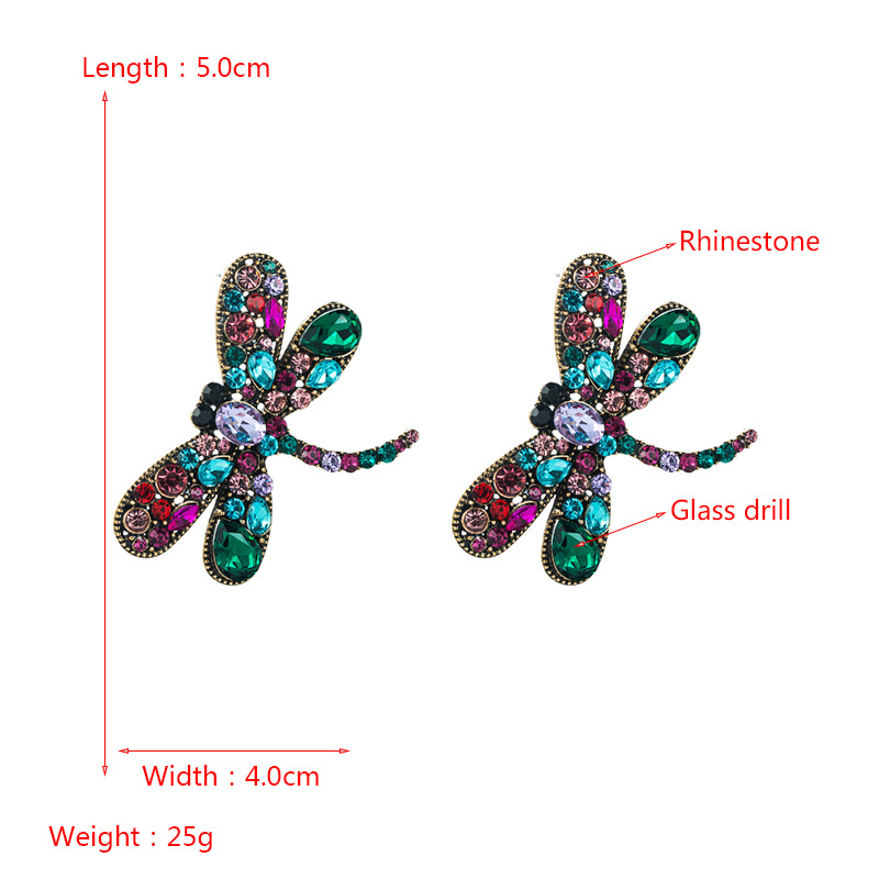 Baroque Retro Creative Geometric Alloy Inlaid Rhinestone Dragonfly Kite Earrings Jewelry display picture 1